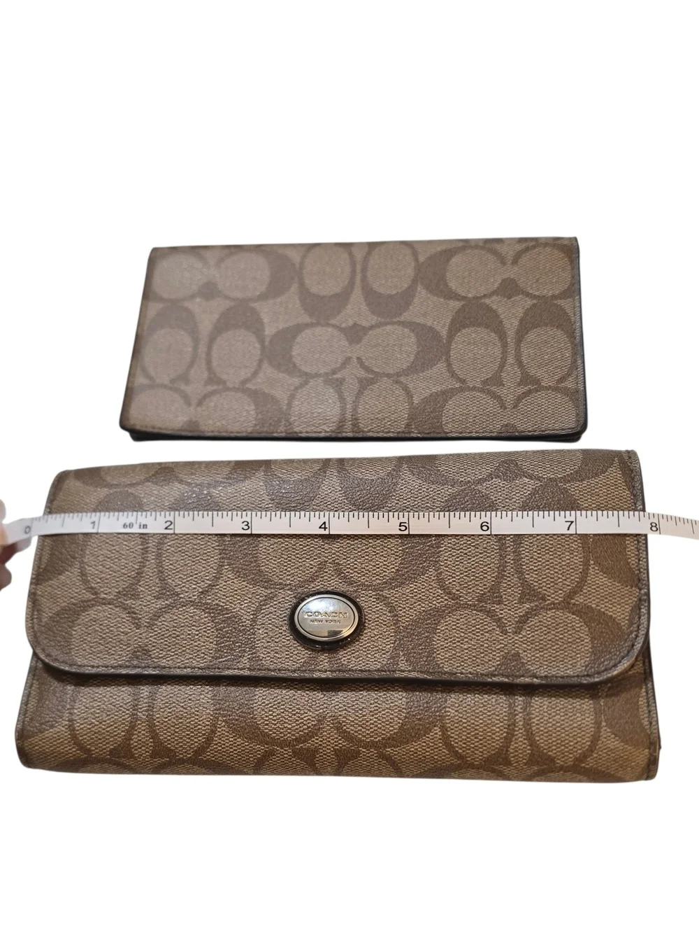 Coach F49135 Signature Checkbook Wallet Khaki Brown Long Wallet